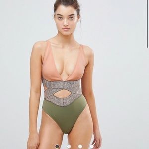 River Island Saddle Stitch Cut Out Detail Swimsuit